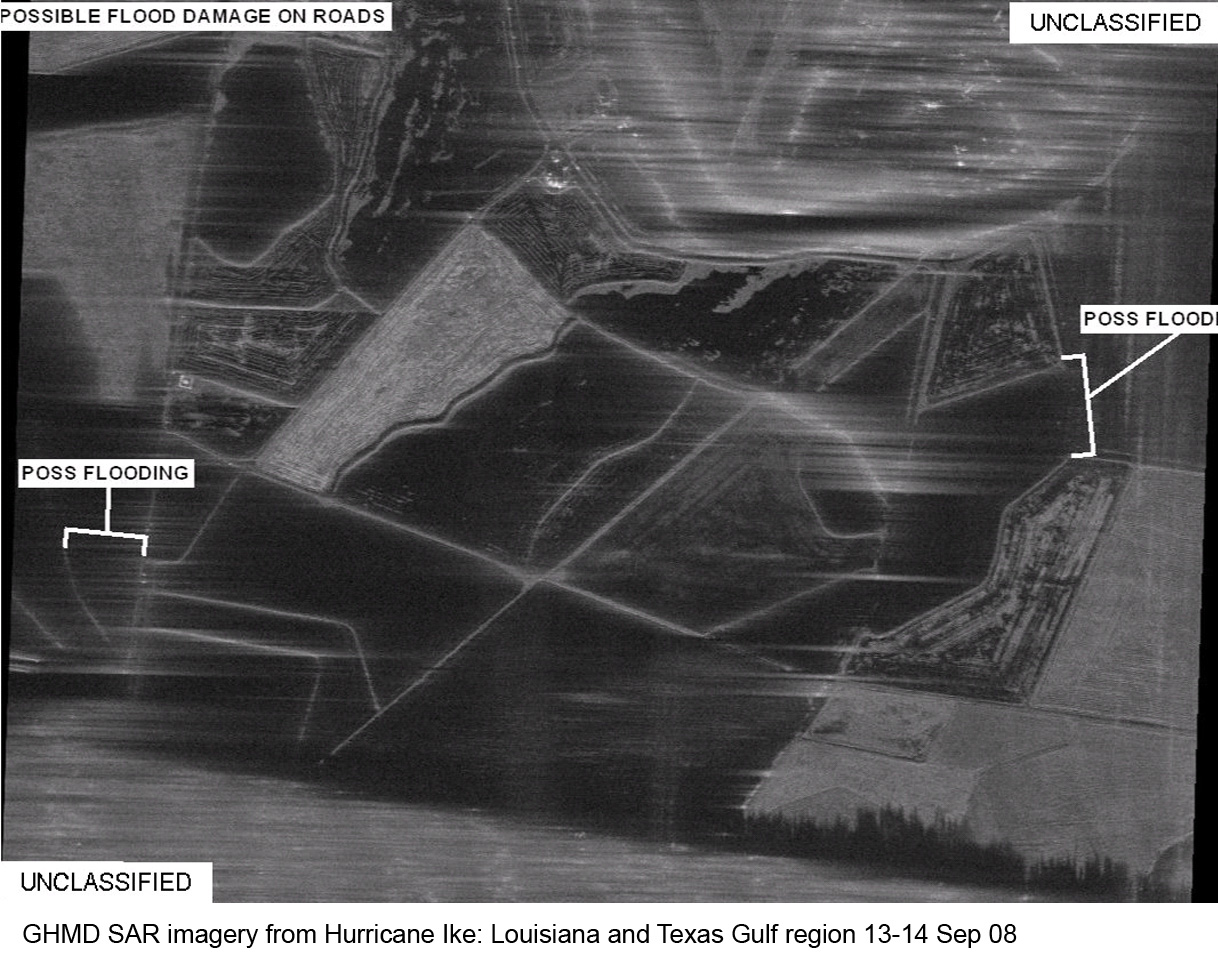 Synthetic aperture radar imagery captured by an RQ-4A/B UAV