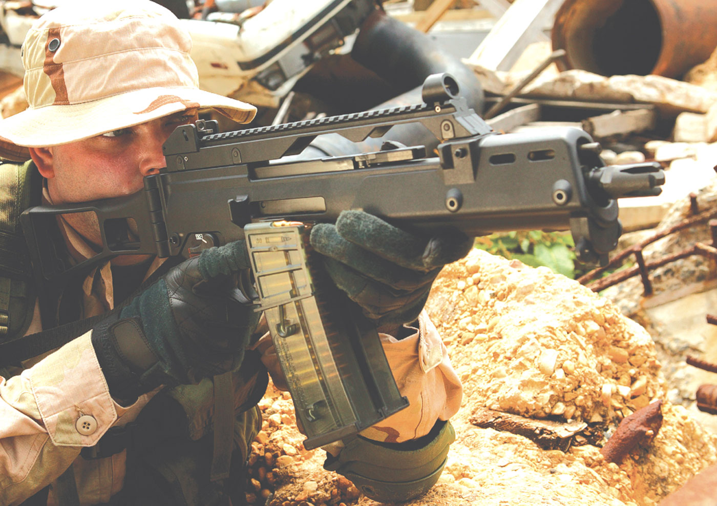 The submachine gun brings compactness and a high firing rate to the close quarters battle. Heckler & Koch’s G36C replicates its G36 Assault Service Rifle in 9mm calibre for a rugged and reliable SMG for military and special force use. (H&K)