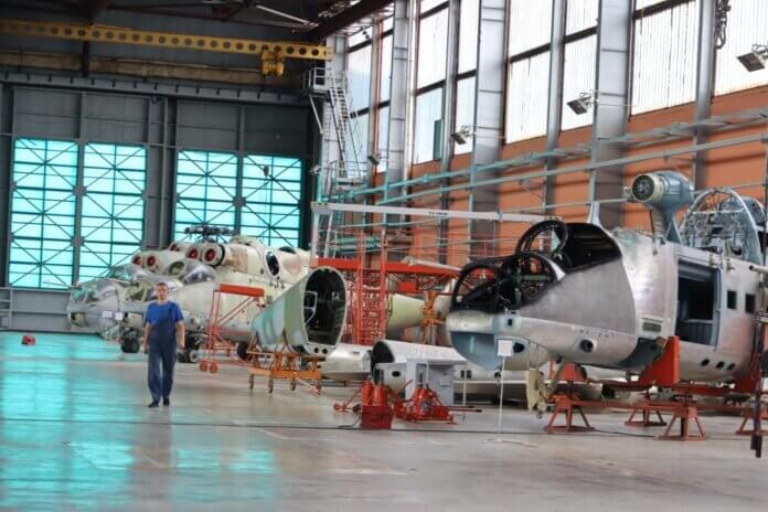 Belarus Air Force Mi-24s being overhauled at JSC 558 Aircraft Repair Plant.