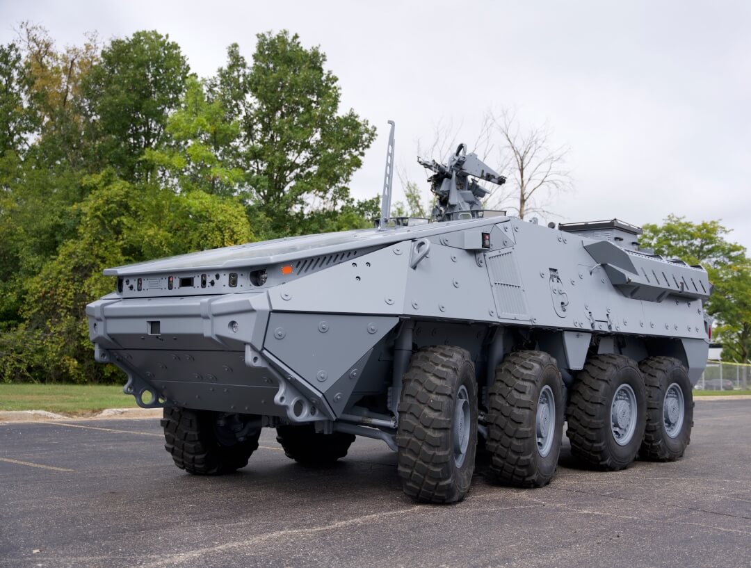 The StrykerX wheeled combat vehicle.