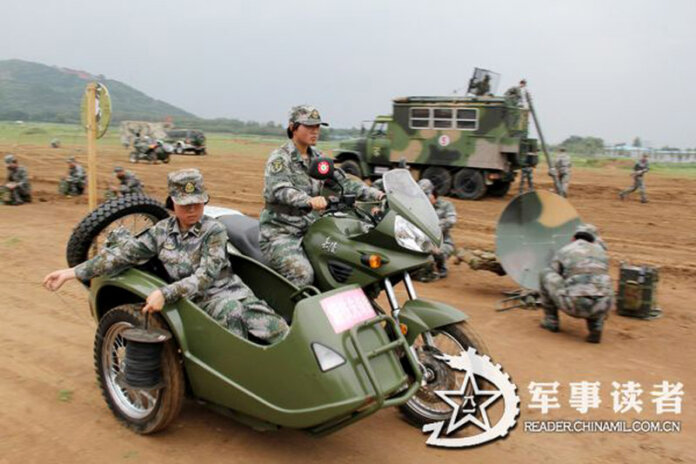 PLA Troops in Sidecar